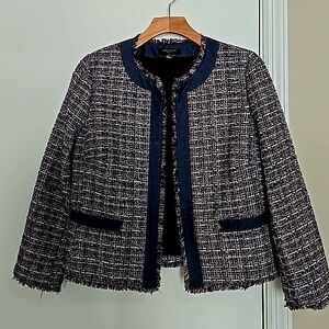 Ann Taylor Tweed Blazer with Navy Trim